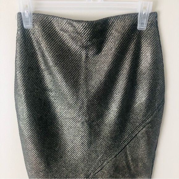 5 for $25! 💕 Agaci Golden Shimmer Black Mid Slit Pencil Skirt - Picture 4 of 10